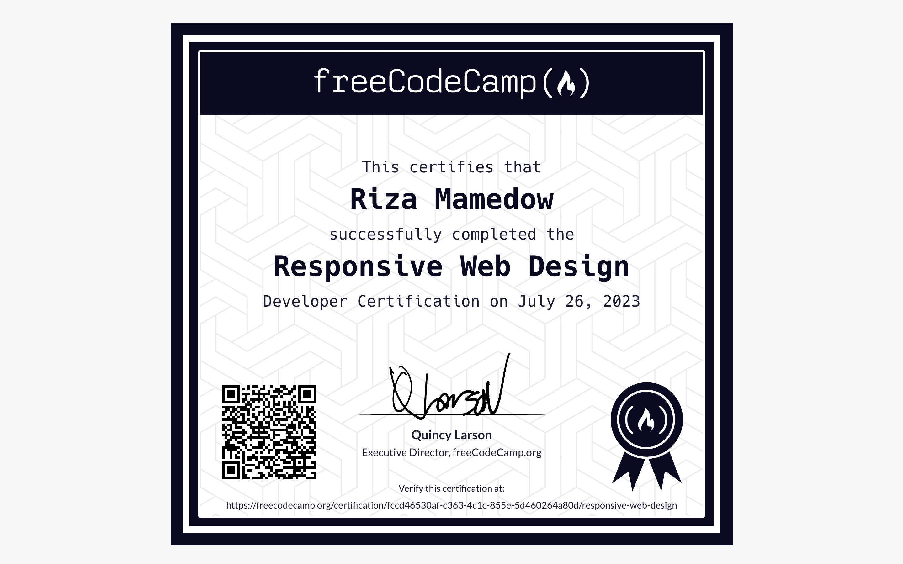 certificate:  Responsive Web Design
