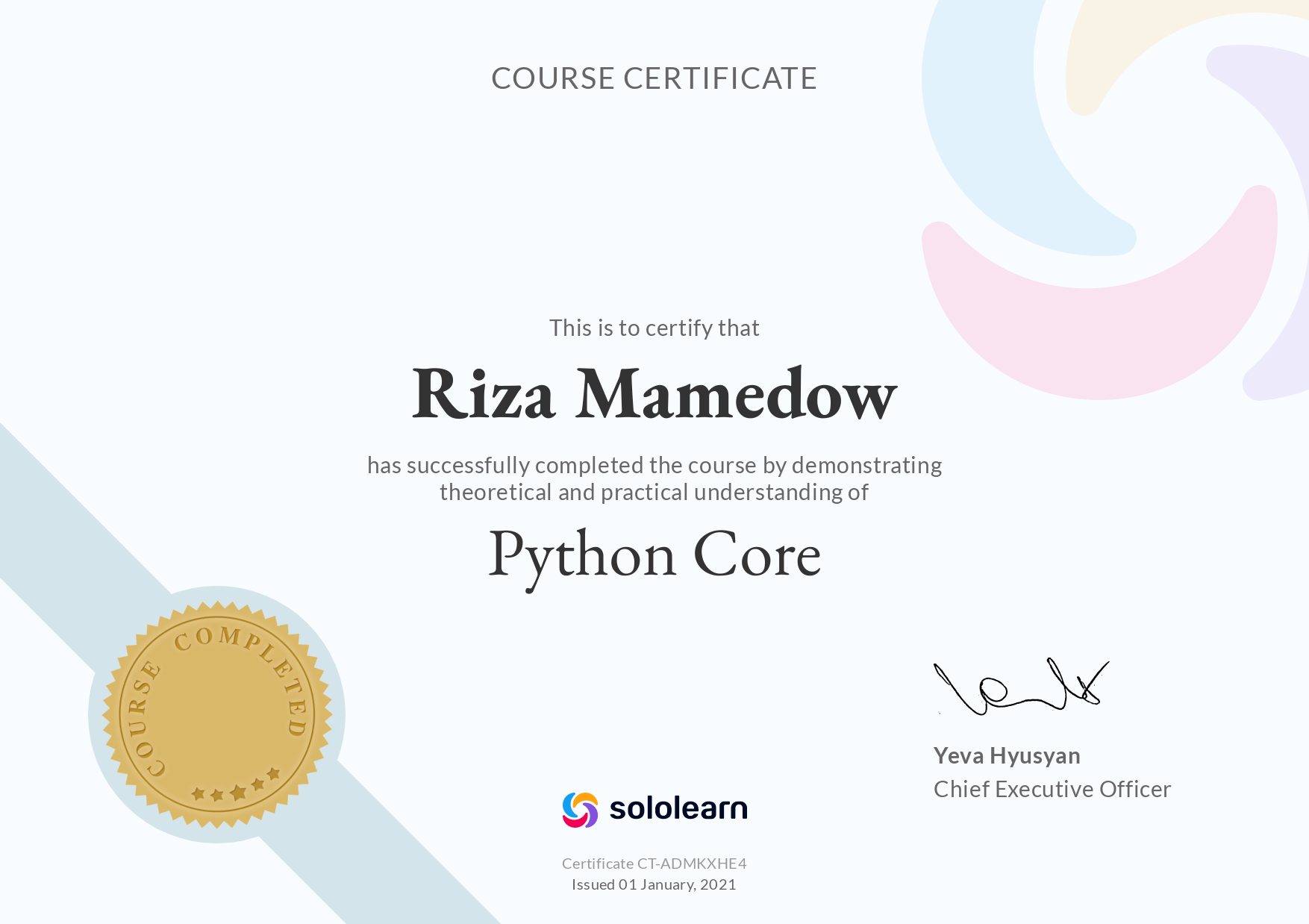 certificate:  Python Core